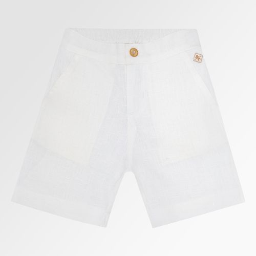 Bermuda Infantil Masculina Puro Linho com Bolso - BRANCO