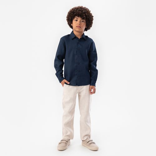 Calça Infantil Masculina Puro Linho com Bolso - KAKI