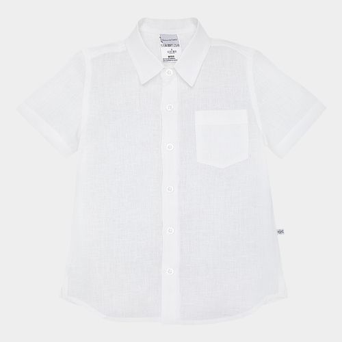 Camisa Infantil Masculina Manga Curta Puro Linho com Bolso - BRANCO