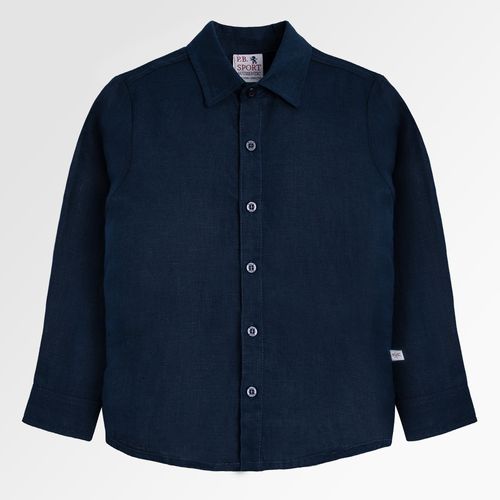 Camisa Infantil Masculina Manga Longa Puro Linho - AZUL MARINHO
