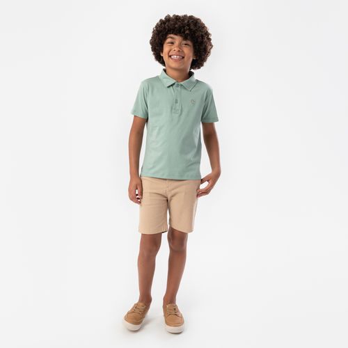 Bermuda Infantil Masculina Sarja com Bolso Embutido - KAKI