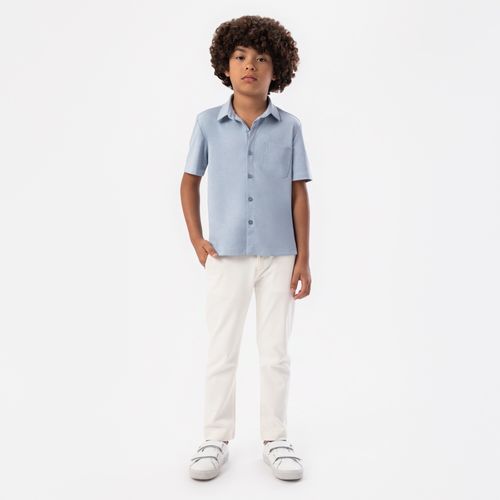 Camisa Infantil Masculina Manga Curta Malha com Bolso - AZUL BEBE