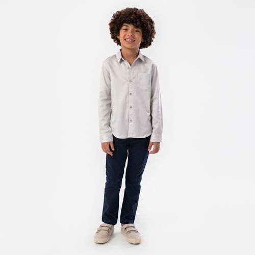 Camisa Infantil Masculina Manga Longa Fio 70 com Bolso - CINZA