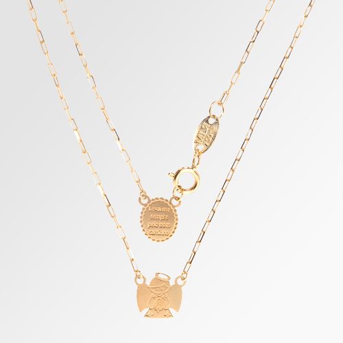 Escapulário Infantil Cartier Anjo e Oração 40 cm Ouro 18k - UNICO