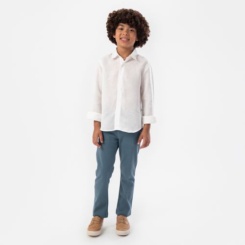 Camisa Infantil Masculina Manga Longa Puro Linho - BRANCO