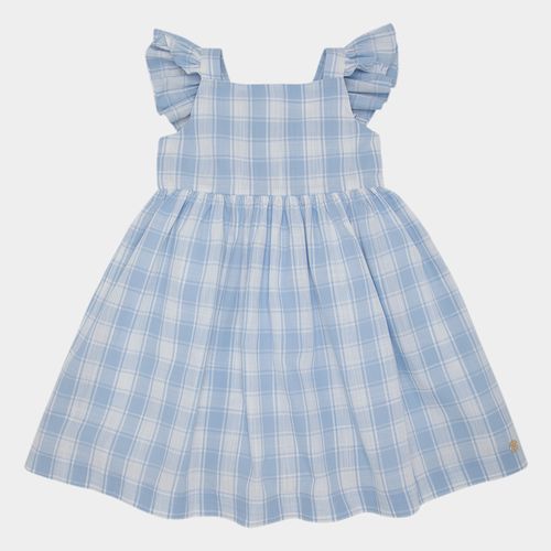 Vestido Infantil Feminino Xadrez com Babados - AZUL BEBE