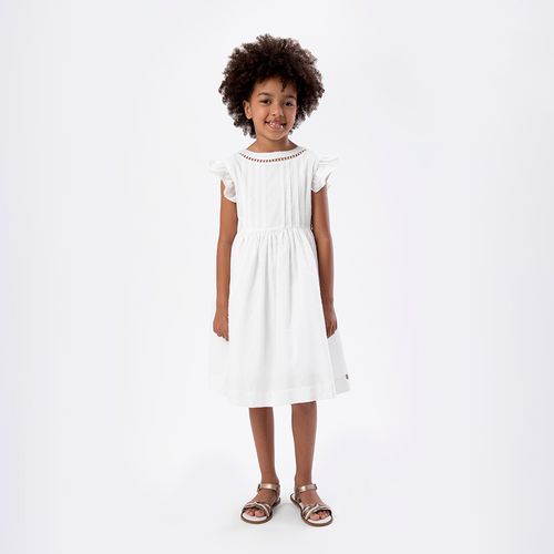 Vestido Infantil Feminino Jacquard com Entremeio - BRANCO