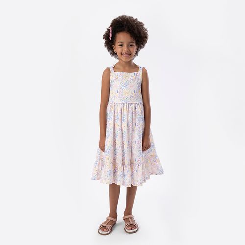 Vestido Infantil Feminino Midi Fustão Fio 60 Estampa Expressar - BRANCO
