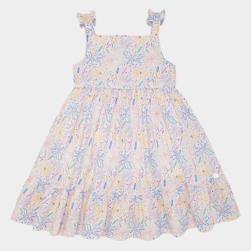 Vestido Infantil Feminino Midi Fustão Fio 60 Estampa Expressar - BRANCO