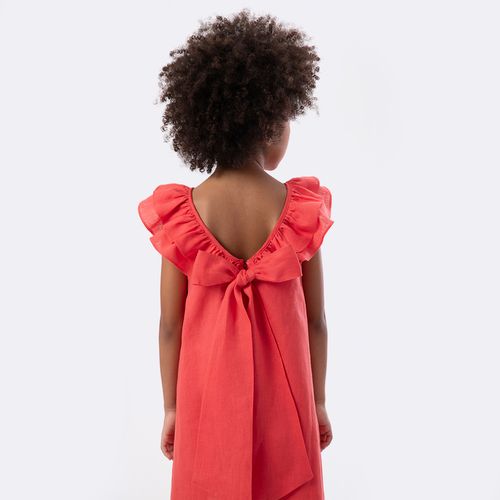 Vestido Infantil Feminino Puro Linho com Babados - VERMELHO