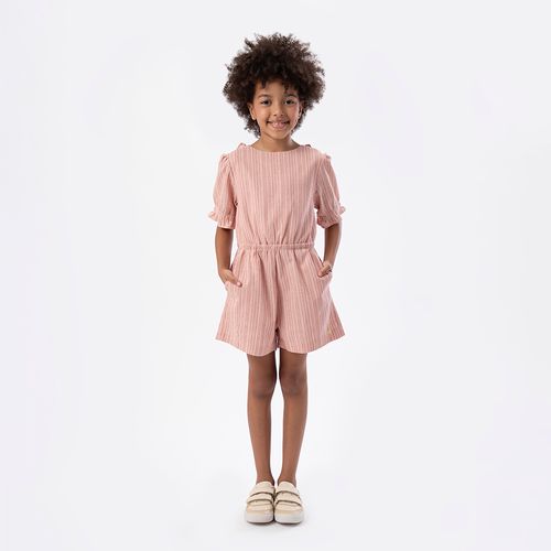 Macaquinho Infantil Feminino Listrado com Babados - ROSA