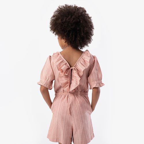 Macaquinho Infantil Feminino Listrado com Babados - ROSA