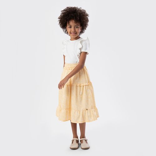 Saia Infantil Feminina Midi Fustão Fio 60 Estampa Criar - AMARELO