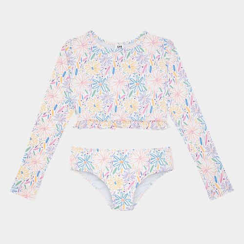 Biquíni Infantil Feminino de Manga Longa com Proteção UV50+ Estampa Expressar - COLORIDO