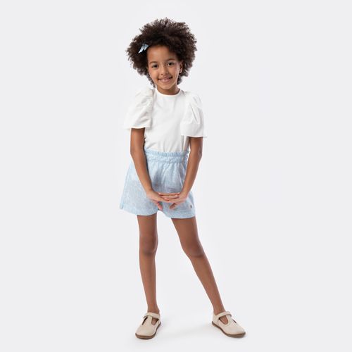 Shorts Infantil Feminino Fustão Fio 60 Estampa Criar - AZUL BEBE