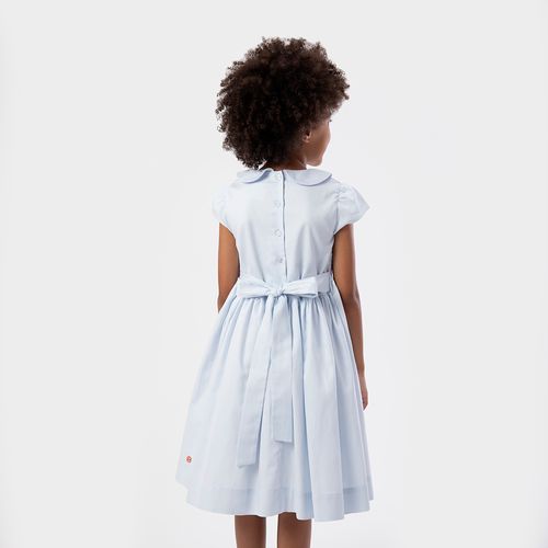 Vestido Infantil Feminino Fustão Fio 60 Ponto Smock - AZUL BEBE