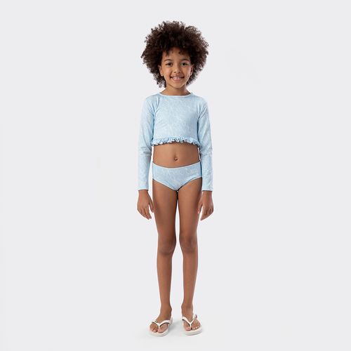 Biquíni Infantil Feminino de Manga Longa com Proteção UV50+ Estampa Criar - AZUL