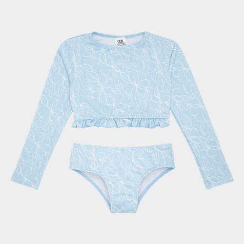 Biquíni Infantil Feminino de Manga Longa com Proteção UV50+ Estampa Criar - AZUL