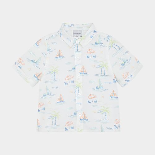 Camisa de Bebê Masculina Manga Curta Viscose Estampa Colorir - AZUL