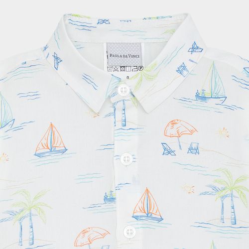 Camisa de Bebê Masculina Manga Curta Viscose Estampa Colorir - AZUL