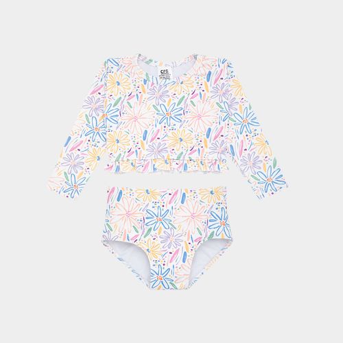 Biquíni de Bebê Feminino de Manga Longa com Proteção UV50+ Estampa Expressar - COLORIDO