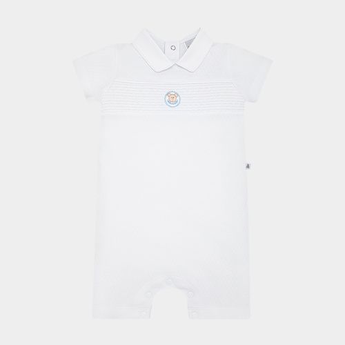 Macacão de Bebê Masculino Curto Ponto Smock com Bordado - BRANCO