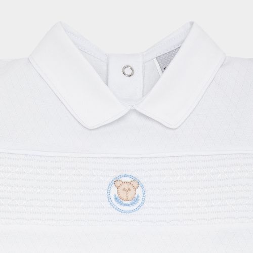 Macacão de Bebê Masculino Curto Ponto Smock com Bordado - BRANCO