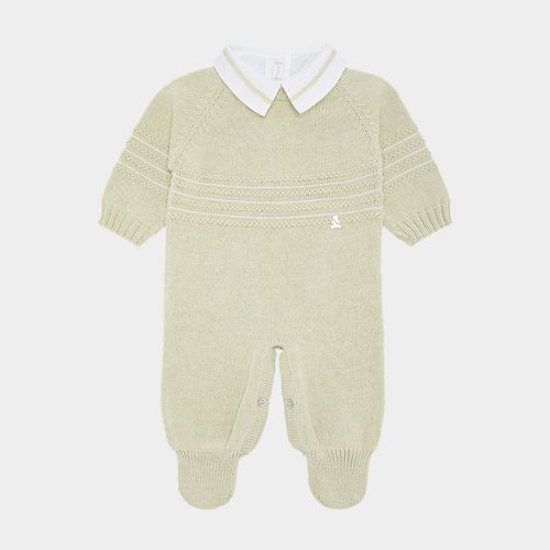 Saída de Maternidade Masculina Completa Tricot com Body - PISTACHE COM BRANCO