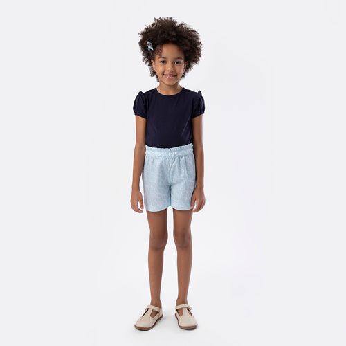 Blusa Infantil Feminina Manga Curta com Babados - AZUL MARINHO