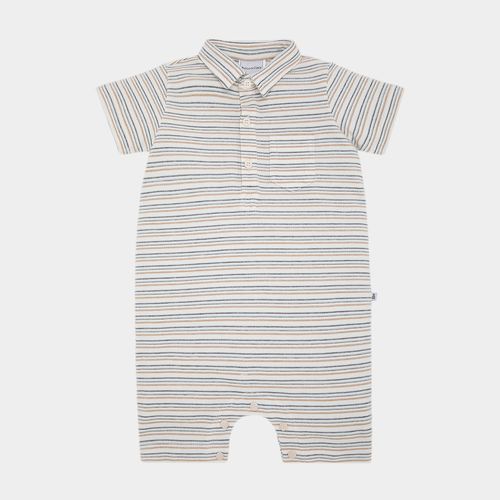 Macacão de Bebê Masculino Curto Piquet Listrado com Gola - OFF WHITE