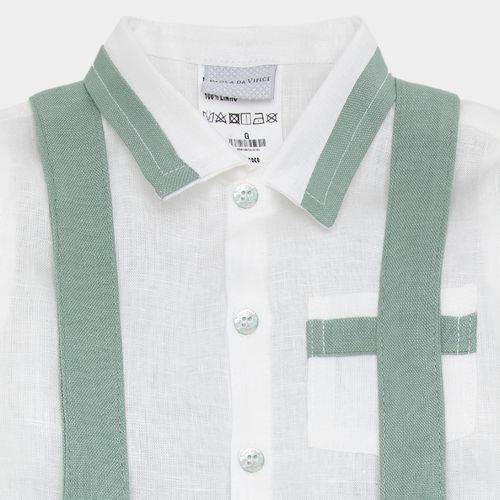 Conjunto de Bebê Masculino Puro Linho Jardineira com Camisa - VERDE