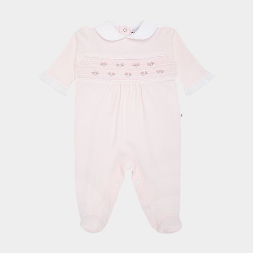 Macacão de Bebê Feminino Longo Dadinho Bordado Rococó - ROSA BEBE