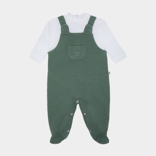 Macacão de Bebê Masculino Longo Piquet com Jardineira - VERDE