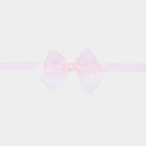 Faixa de Cabelo Bebê Laço Tule com Organza - ROSA PASTEL