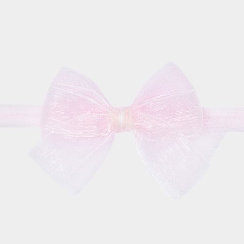 Faixa de Cabelo Bebê Laço Tule com Organza - ROSA PASTEL
