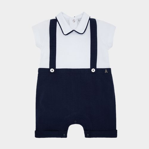Romper de Bebê Masculino Suedine Algodão Egípcio com Jardineira - AZUL MARINHO