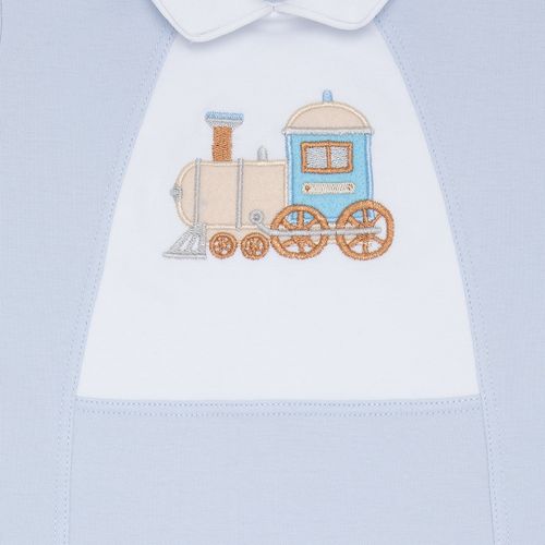 Conjunto de Macacão de Bebê Masculino com Manta e Babador Algodão Egípcio - AZUL BEBE