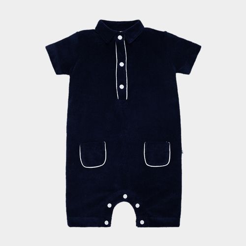 Macacão de Bebê Masculino Curto Atoalhado - AZUL MARINHO