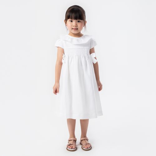 Vestido de Bebê Feminino Puro Linho Ponto Smock - BRANCO