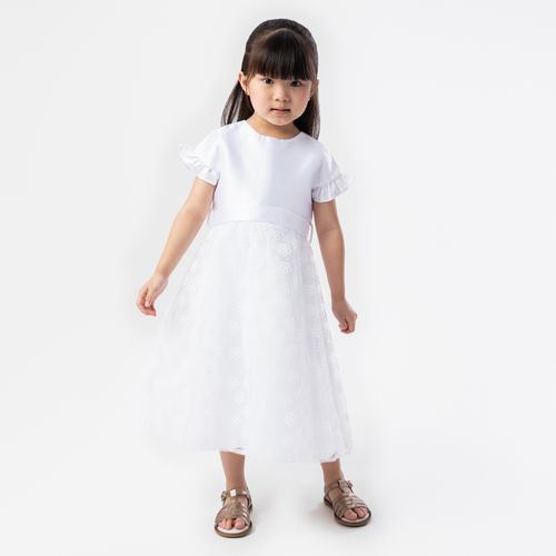 Vestido de Bebê Feminino Zibeline com Tule Floral - BRANCO