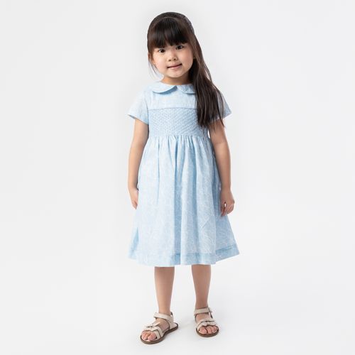 Vestido de Bebê Feminino Fustão Fio 60 Estampa Criar - AZUL BEBE