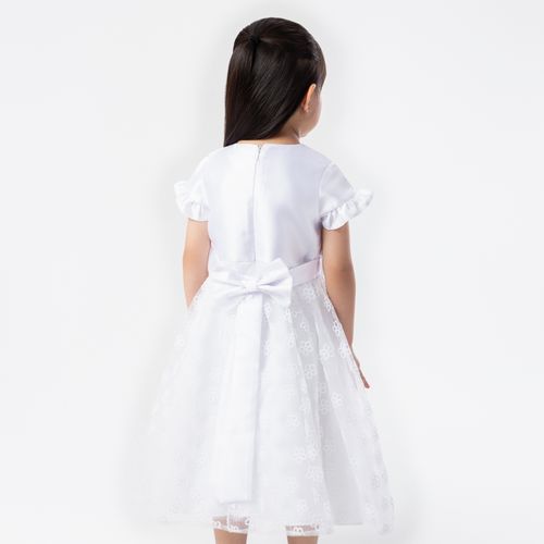 Vestido de Bebê Feminino Zibeline com Tule Floral - BRANCO