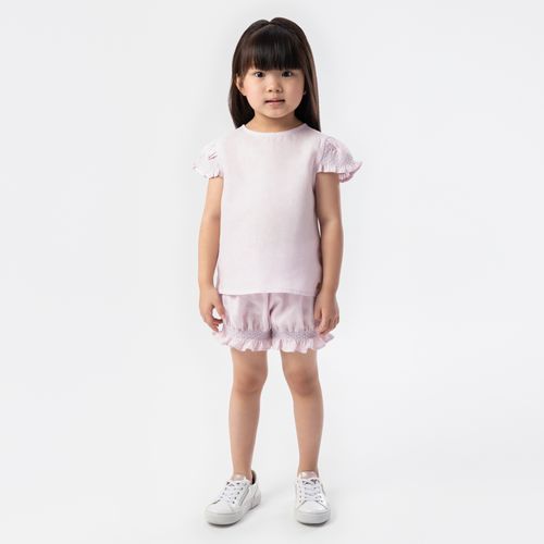 Conjunto de Bebê Feminino Puro Linho Ponto Smock - LILAS