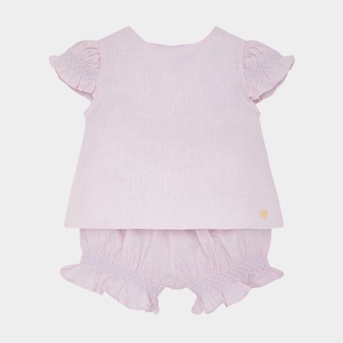 Conjunto de Bebê Feminino Puro Linho Ponto Smock - LILAS
