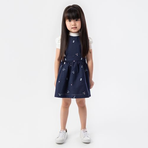 Salopete de Bebê Feminina Anarruga com Bordados - AZUL MARINHO