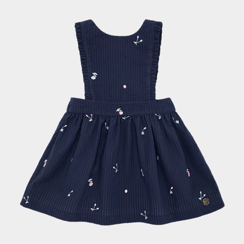 Salopete de Bebê Feminina Anarruga com Bordados - AZUL MARINHO