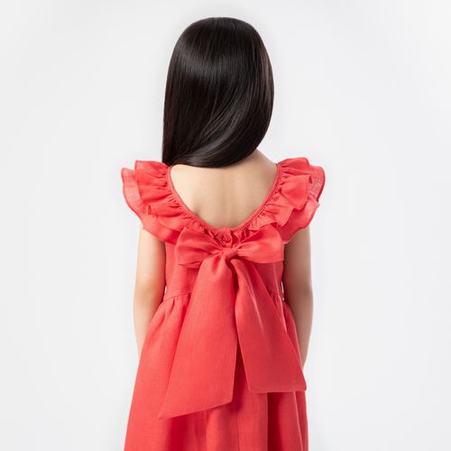 Vestido de Bebê Feminino Puro Linho com Babados - VERMELHO