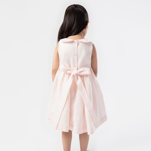 Vestido de Bebê Feminino Ponto Smock Puro Linho - ROSA BEBE