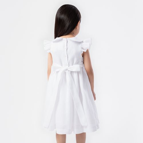 Vestido de Bebê Feminino Ponto Smock Puro Linho - BRANCO