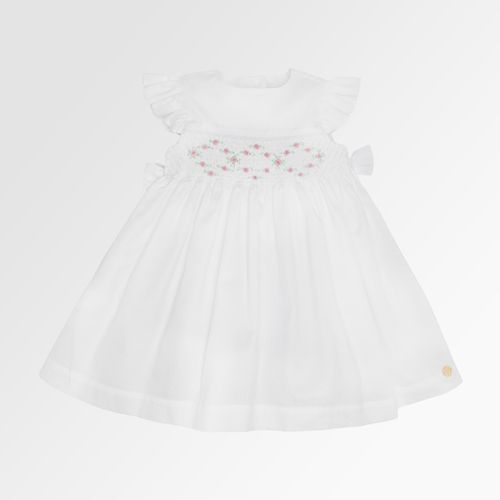 Vestido de Bebê Feminino Fustão Fio 60 Ponto Smock - BRANCO